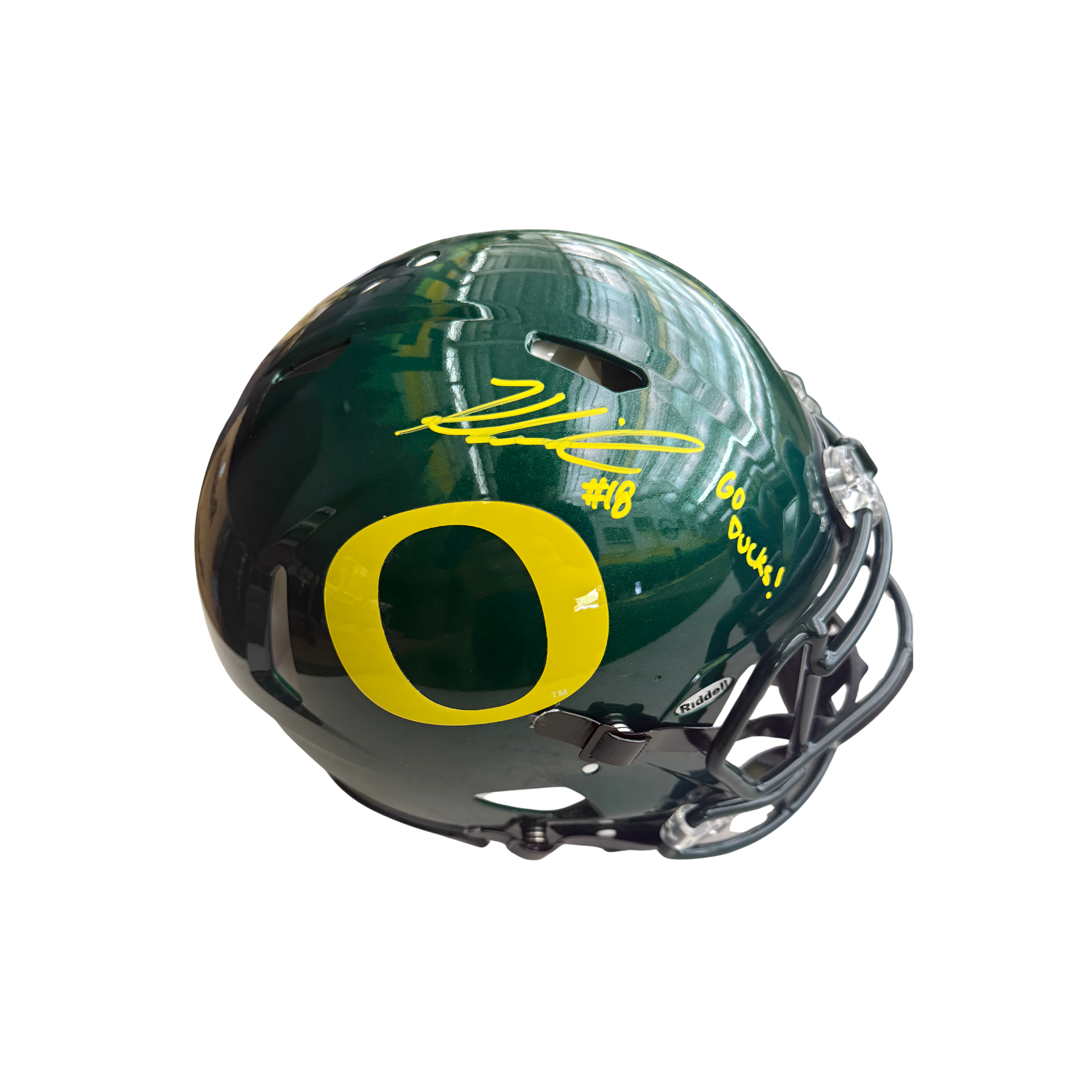 duck football helmet Kenyon Sadiq Autographed "Go Ducks!" Dark Green Authentic Football Hel – Legends Memorabilia Collection