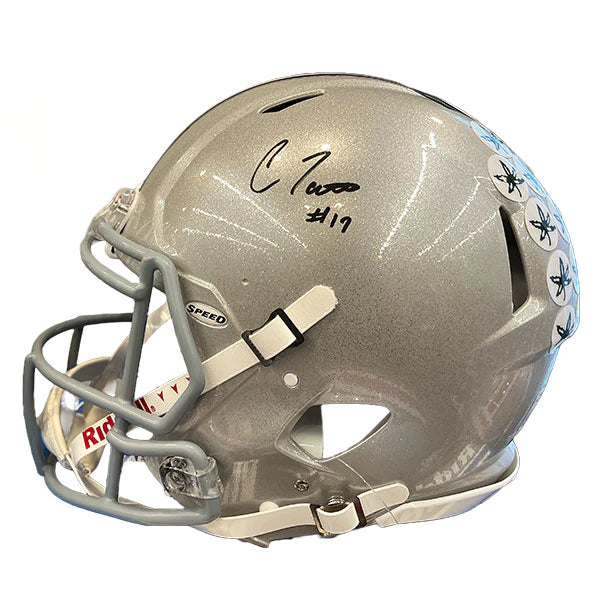 autographed ohio state football helmet memorabilia Legends Ohio State Buckeyes Carnell Tate Autographed Silver Replica Helmet