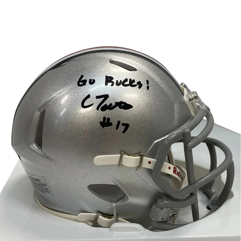 autographed ohio state football helmet memorabilia Legends Ohio State Buckeyes Carnell Tate Autographed Silver Replica Helmet