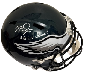 Mike Trout Autographed "SB LIX Champs!" Philadelphia Eagles Replica Football Helmet
