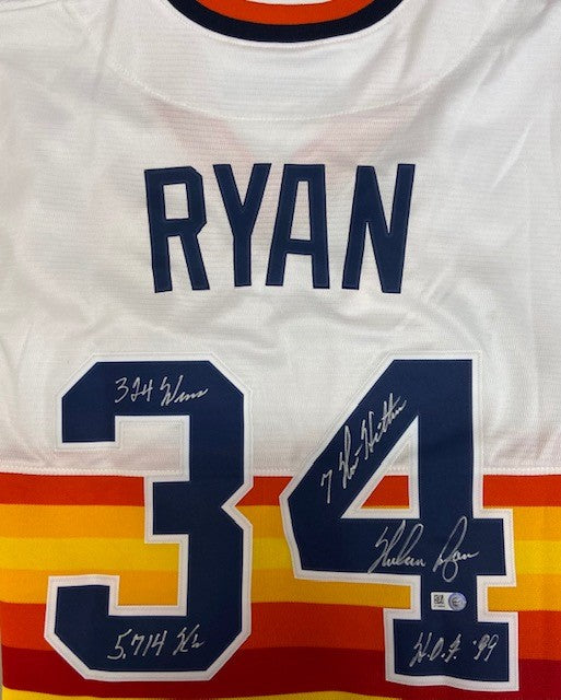 Nolan Ryan Autographed STATS Inscriptions Houston Astros Cooperstown  Collection Jersey