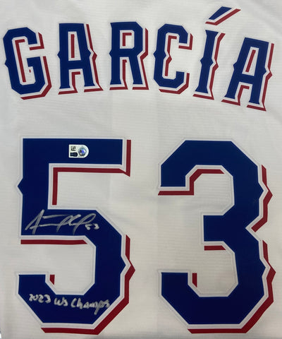 Adolis Garcia Autographed "23 WS Champs" Texas Rangers White Replica Jersey