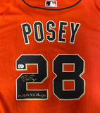 Buster Posey Autographed "10,12,14 WS Champs" Orange Replica Jersey