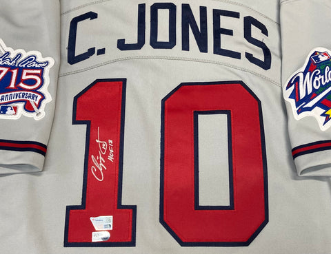 Chipper Jones Autographed "HOF 18" Braves Grey Mitchell & Ness Authentic Jersey