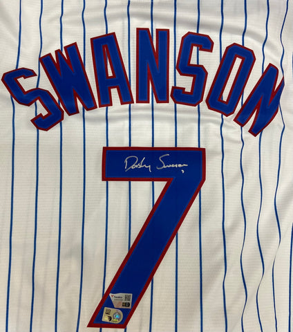 Dansby Swanson Autographed Cubs White Nike Replica Jersey