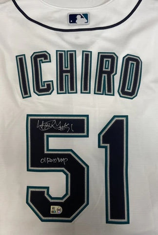 Ichiro Suzuki Autographed "01 ROY/MVP" White Replica Mariners Jersey