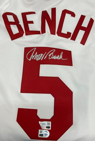 Johnny Bench Autographed Reds White Nike Cooperstown Collection Replica Jersey