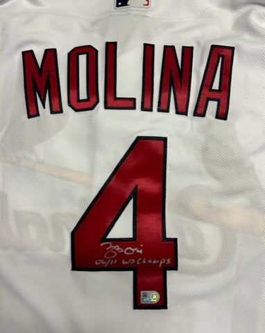 Yadier Molina Autographed "06/11 WS Champs" White Cardinals Authentic Jersey