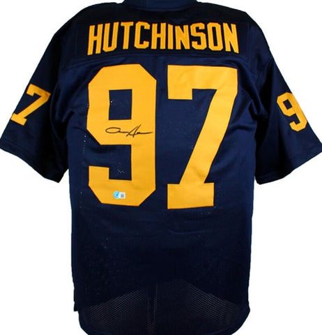 Aidan Hutchinson Autographed Blue Custom Jersey
