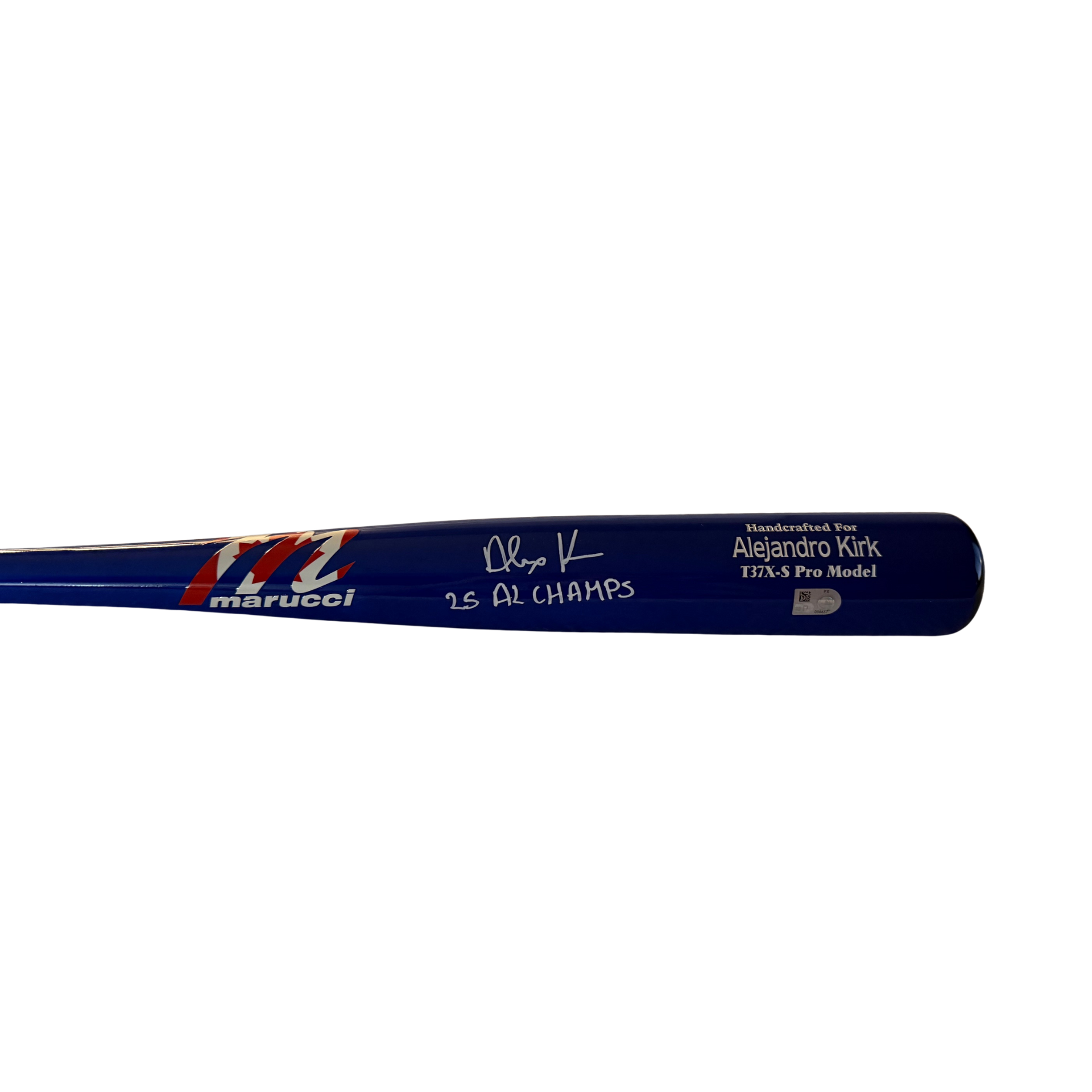 Alejandro Kirk Autographed "25 AL CHAMPS" Blue with Canadian Flag Marucci Logo Game Model Bat