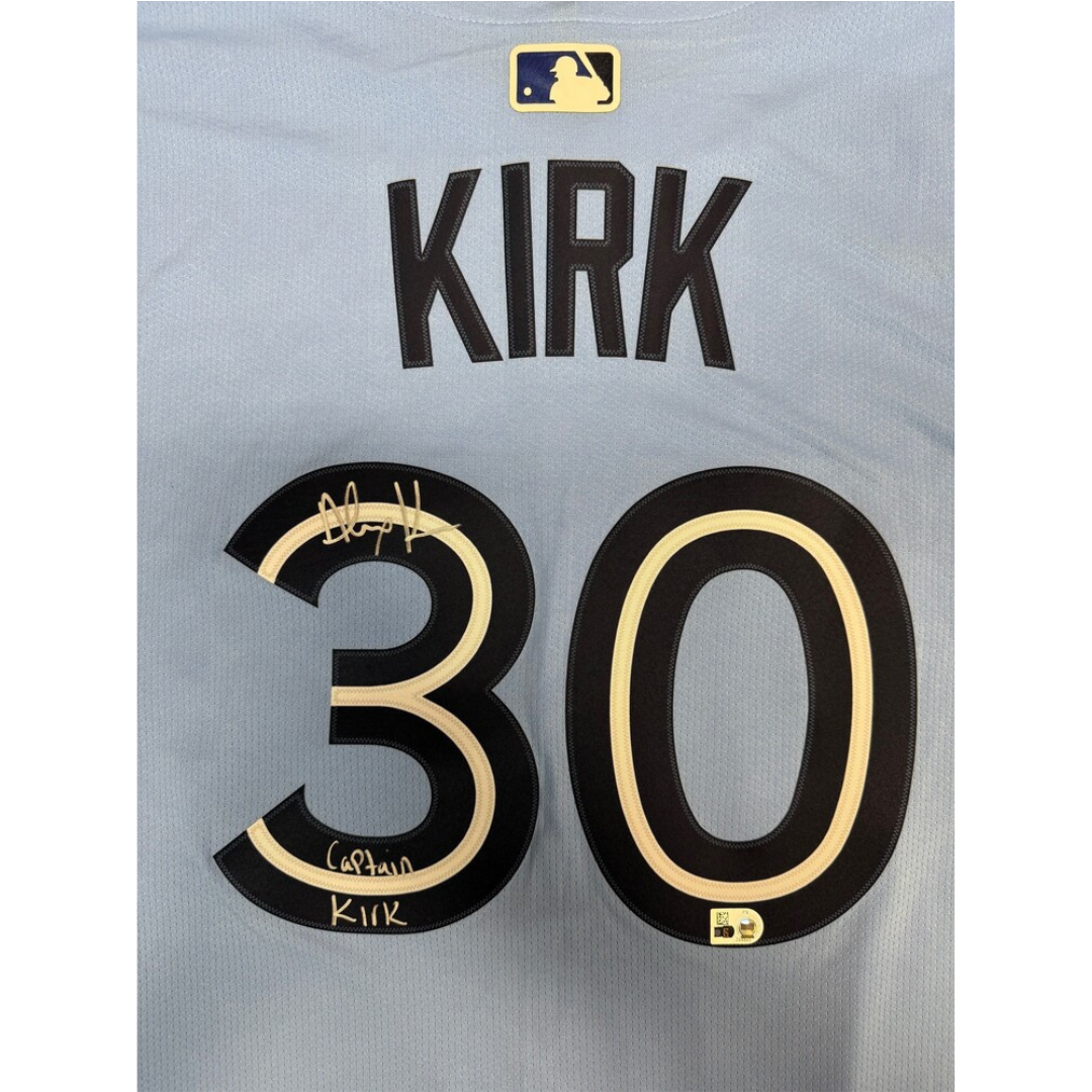 Alejandro Kirk Autographed "Captain Kirk" Toronto Blue Jays Powder Blue Limited Replica Jersey