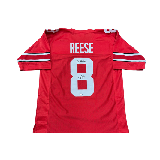 Arvell Reese Autographed "Go Bucks!" Red Custom Jersey