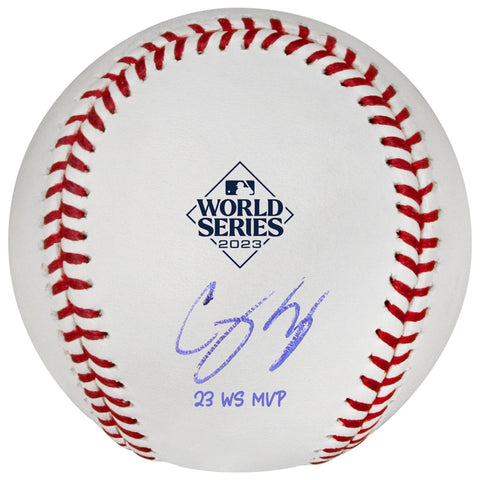 Corey Seager Autographed "23 WS MVP" 2023 World Series Logo Baseball - Presale