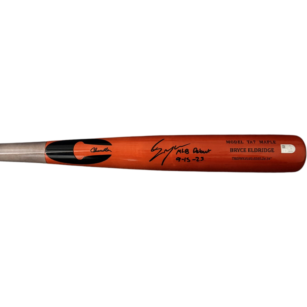 Bryce Eldridge Autographed "MLB Debut 9/15/25" Orange Game Model Bat