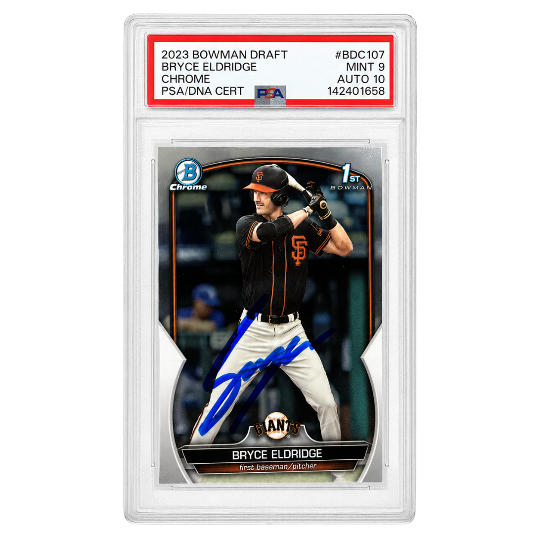 Bryce Eldridge Autographed San Francisco Giants 1st Bowman Chrome Rookie Baseball Card PSA Graded Mint 9 AUTO 10