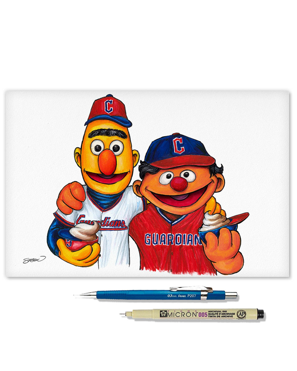 Bert and Ernie x MLB Guardians Limited Edition Art Print