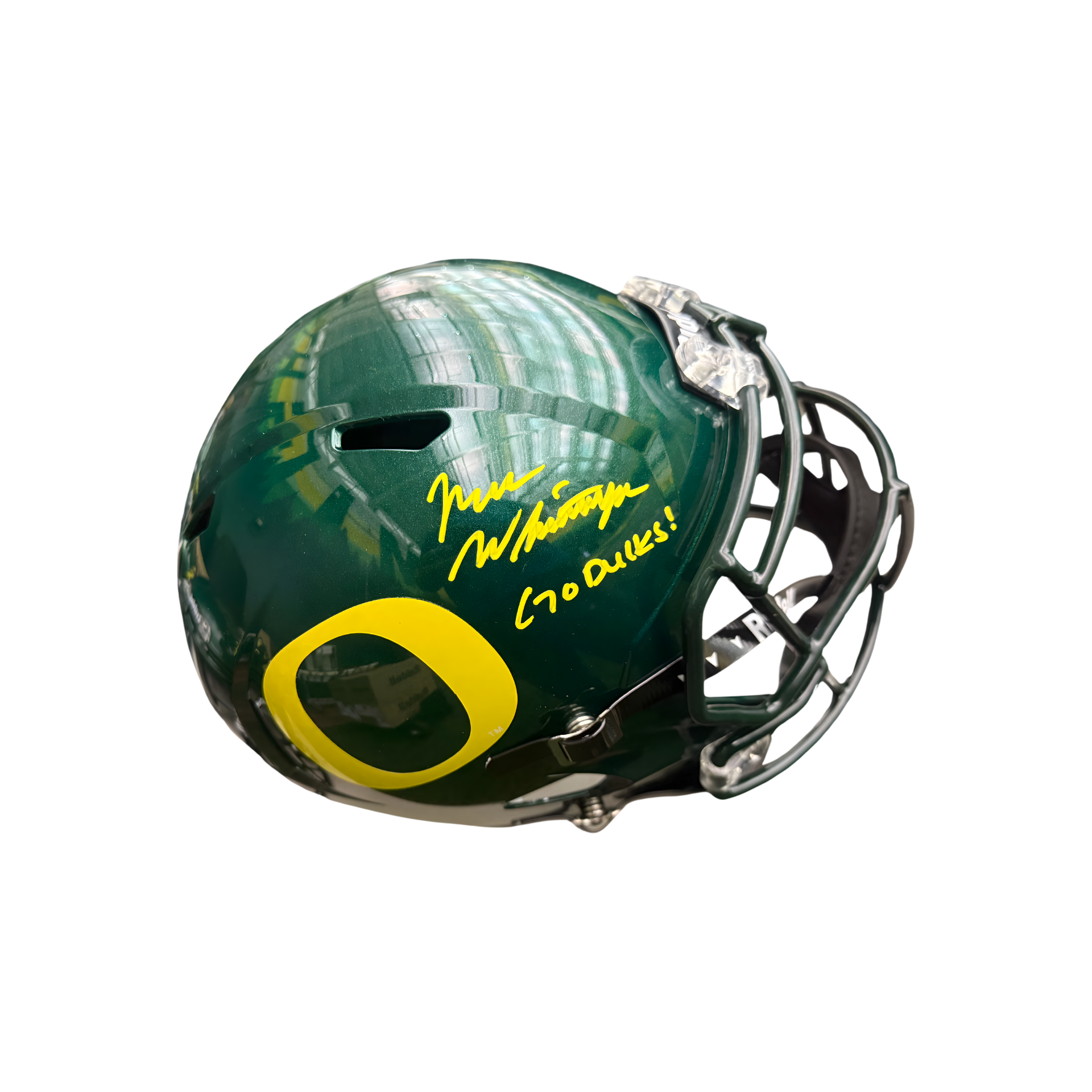authentic oregon ducks football helmet Noah Whittington Autographed "Go Ducks!" Dark Green Oregon Replica Football  Helmet