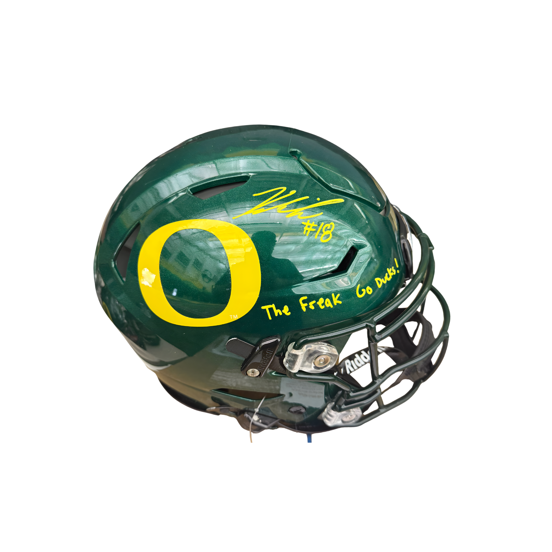 dark green speedflex helmet Kenyon Sadiq Autographed "The Freak & Go Ducks!" Dark Green Speed-Flex Authentic Football Helmet