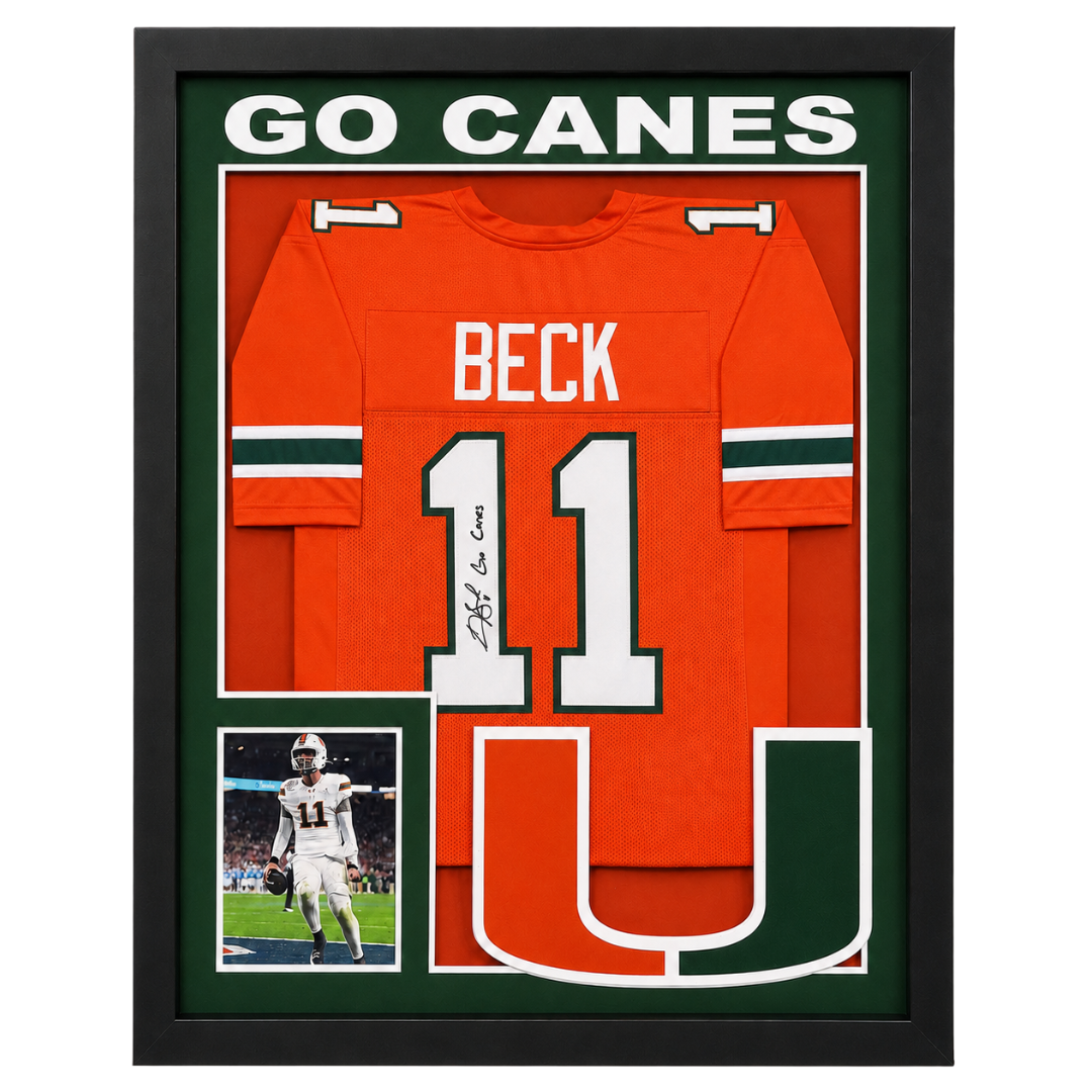 Framed Carson Beck Autographed "Go Canes" Orange Custom Jersey