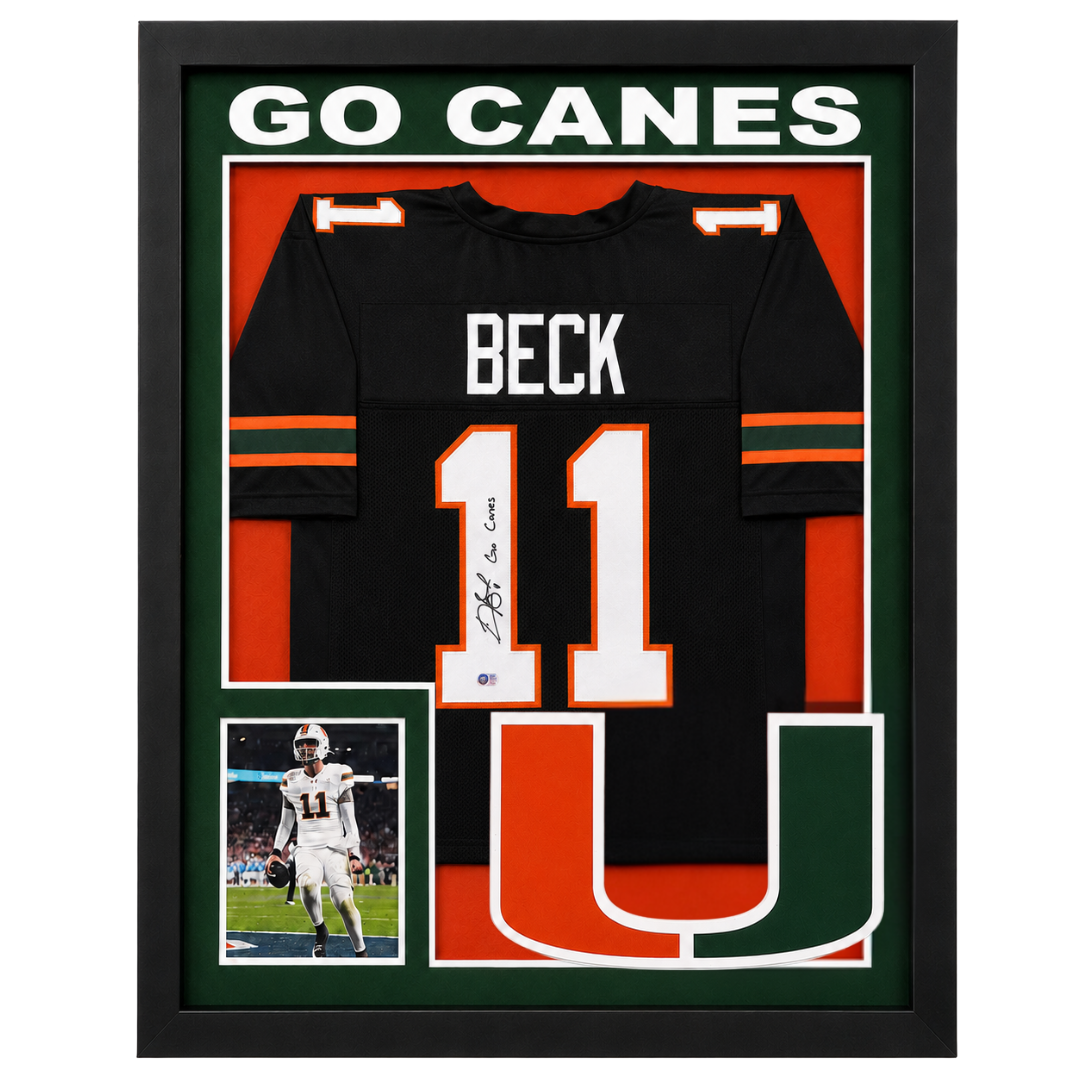 Framed Carson Beck Autographed "Go Canes" Black Custom Jersey