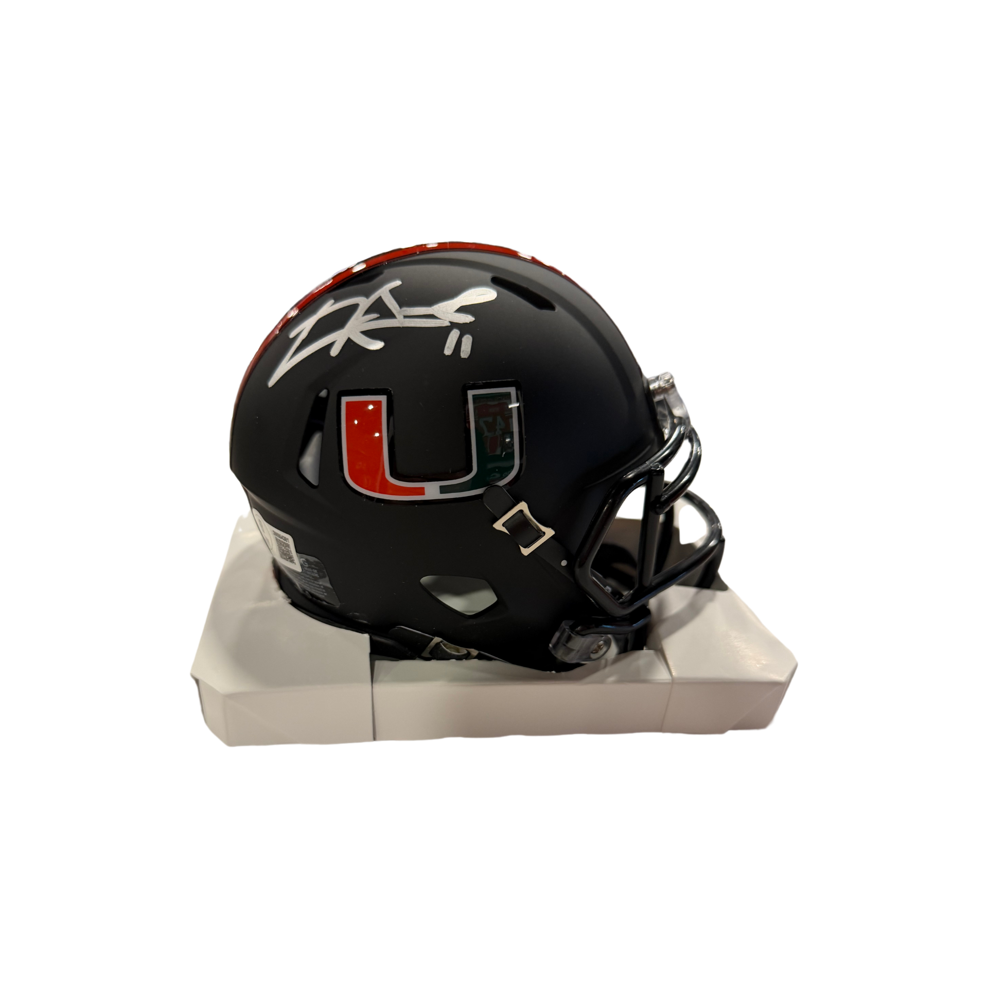 Carson Beck Autographed Miami Black Mini Helmet (Silver Signature)