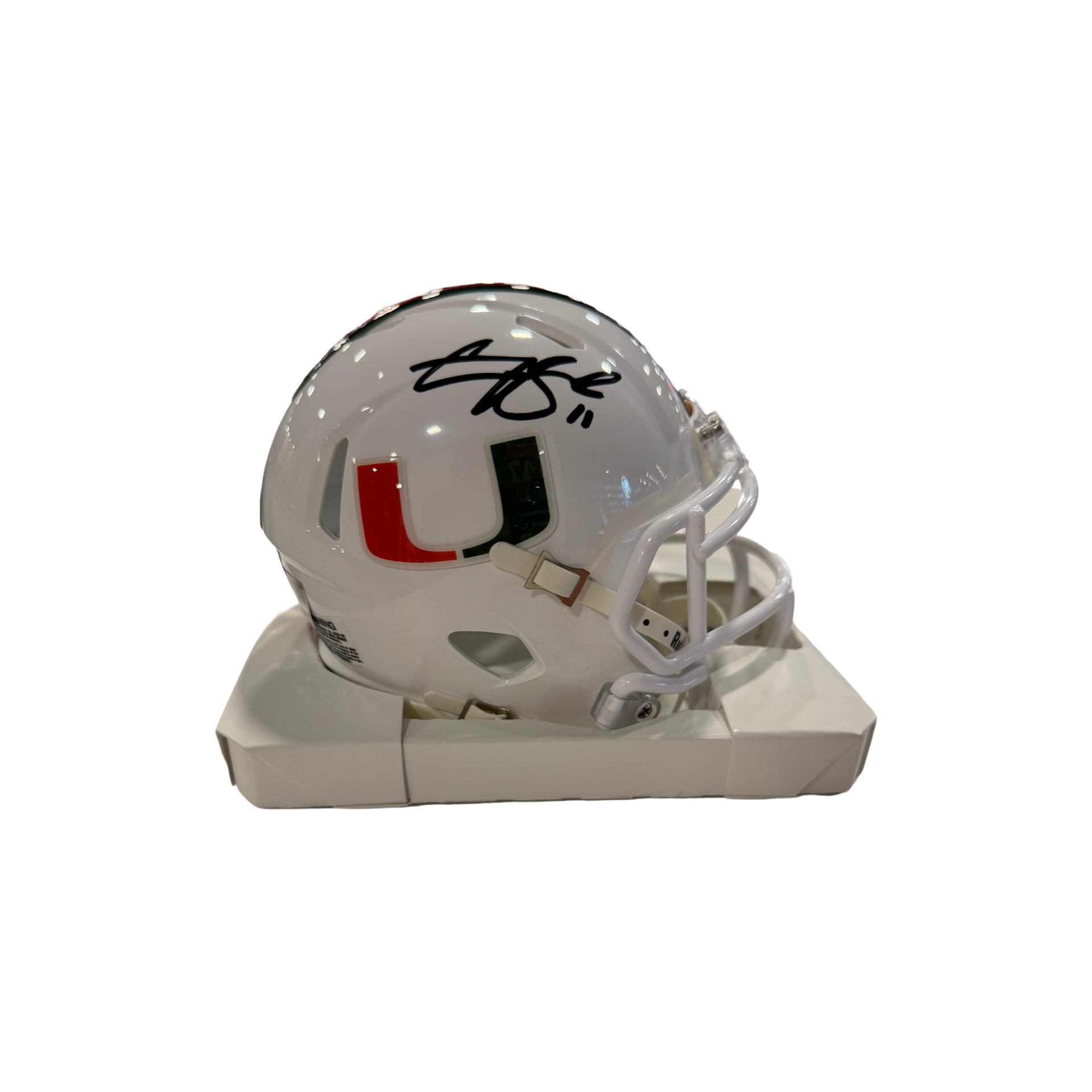 Carson Beck Autographed Miami White Mini Helmet – Legends Memorabilia Collection