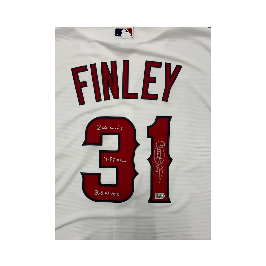 Chuck Finley Autographed "200 Wins, 3.85 ERA, 2,610 K's" Los Angeles Angels White Replica Jersey