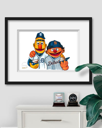Bert and Ernie x MLB Tigers Limited Edition Art Print