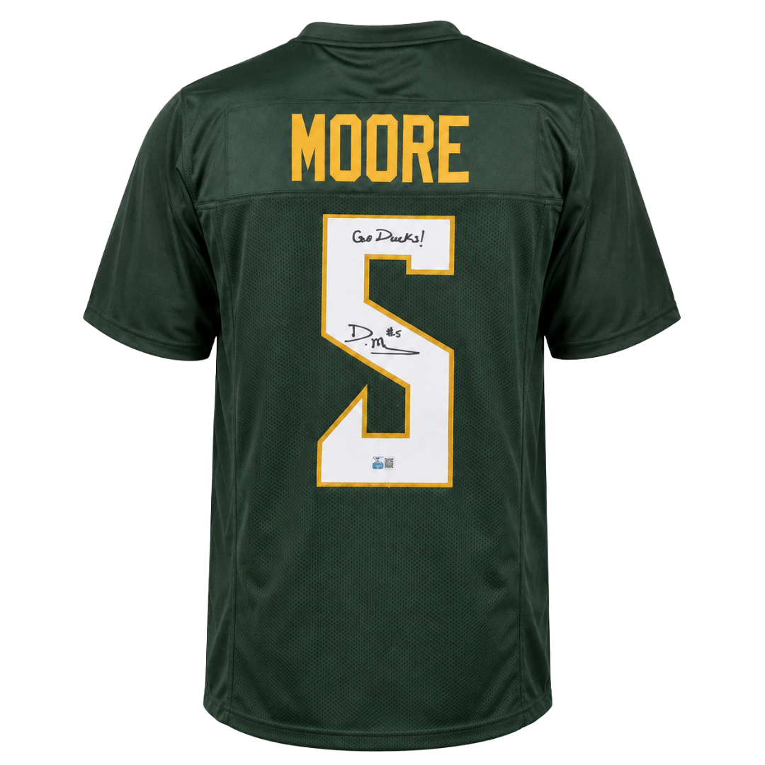 Dante Moore Autographed "Go Ducks" Green Custom Jersey