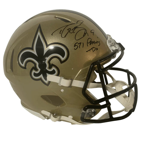 Drew Brees Autographed "571 Passing TD's" Authentic Saints Speed Helmet - Beckett