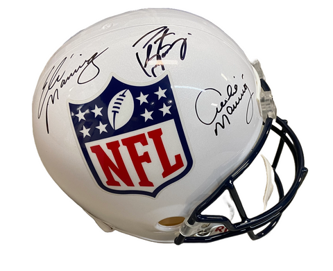 Archie Manning, Peyton Manning, & Eli Manning Autographed White NFL Shield Full-Size Replica Helmet