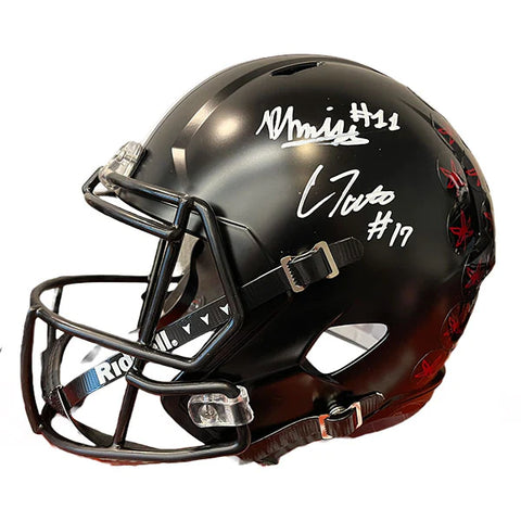 Carnell Tate & Brandon Inniss Dual Autographed Ohio State Black Replica Football Helmet