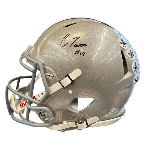 Carnell Tate Autographed Ohio State Silver Replica Football Helmet