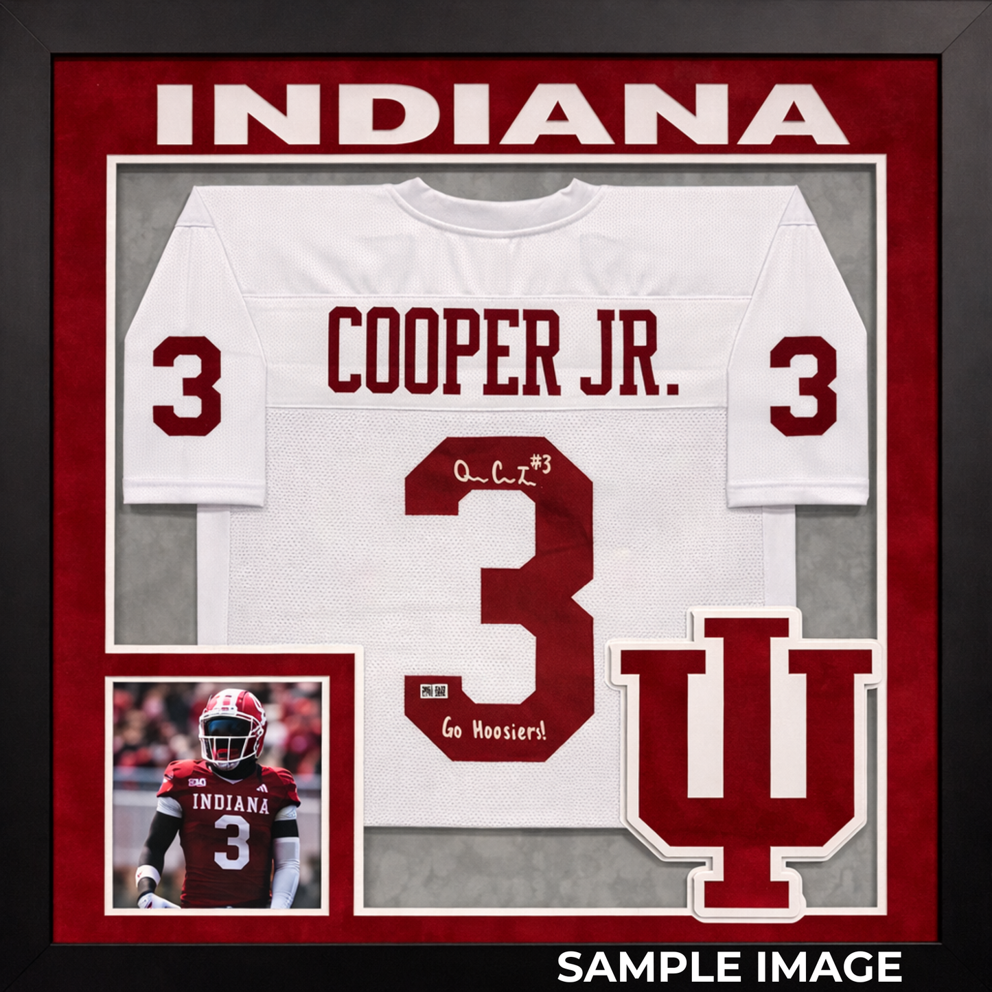 Framed Omar Cooper Jr. Autographed "Go Hoosiers!" White Custom Jersey