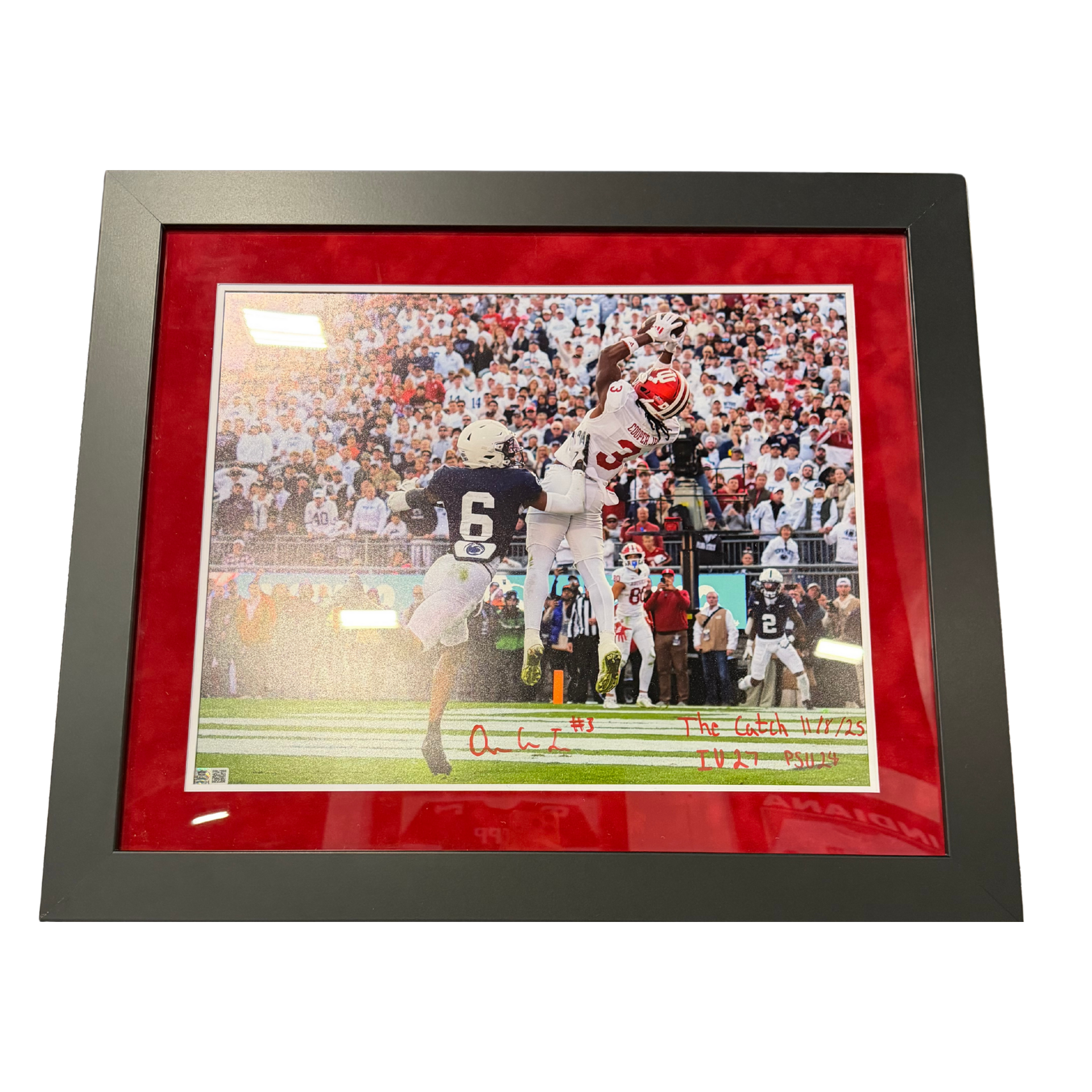 Framed Omar Cooper Jr. Autographed "The Catch 11/8/25 IU 27 PSU24" 16x20 Photo