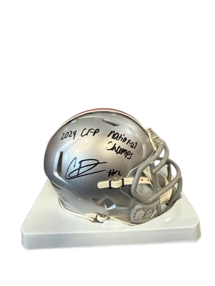 Caleb Downs Autographed "2024 CFP National Champs" Silver Mini Helmet