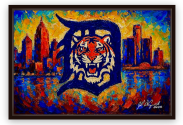 Detroit Tigers Original Painting 16 x 24 with Floating Frame