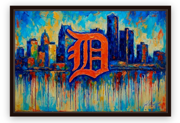 Detroit Tigers Original Painting 16 x 24 with Floating Frame