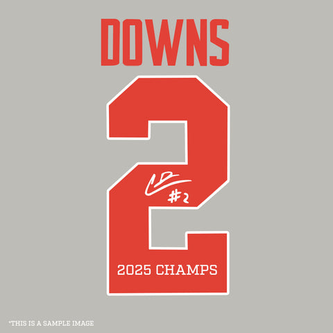 Caleb Downs Autographed "2025 CHAMPS" Gray Ohio State Custom Jersey - (PRESALE)