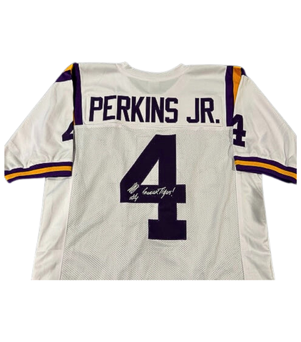 Harold Perkins Jr. Autographed LSU White "Geaux Tigers" Custom Jersey