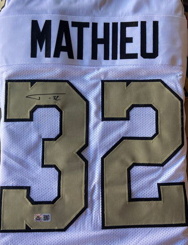 Tyrann Mathieu Autographed New Orleans Custom White w/ Gold Number Jersey (Black Signature)
