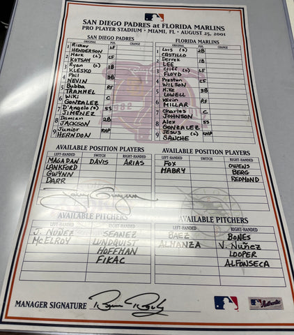 Tony Gwynn Autographed Last Major League Game Line Up Card - Player's Closet Project