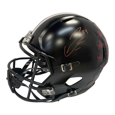 Julian Fleming Autographed Ohio State Black Replica Football Helmet (Red Signature)