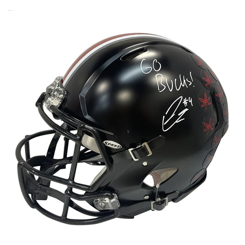 Julian Fleming Autographed "Go Bucks" Ohio State Black Replica Football Helmet