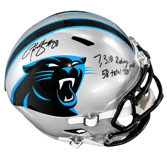 Jonathan Stewart Autographed "7,318 Rush Yards, 58 Total TD's" Carolina Panthers Replica Football Helmet