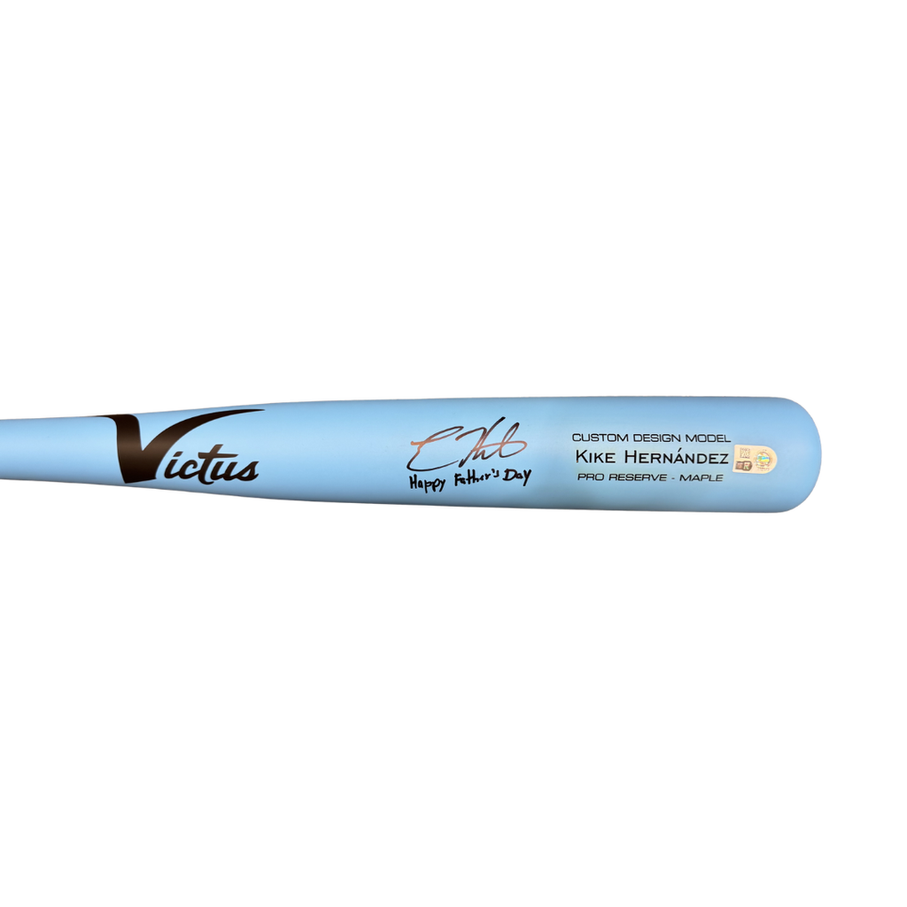 Kike Hernandez Autographed "Happy Father's Day" Game Model Baby Blue Victus Bat