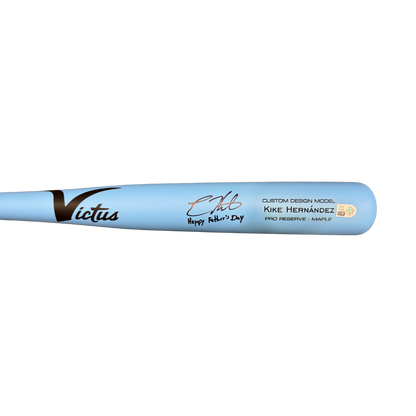Kike Hernandez Autographed "Happy Father's Day" Game Model Baby Blue Victus Bat
