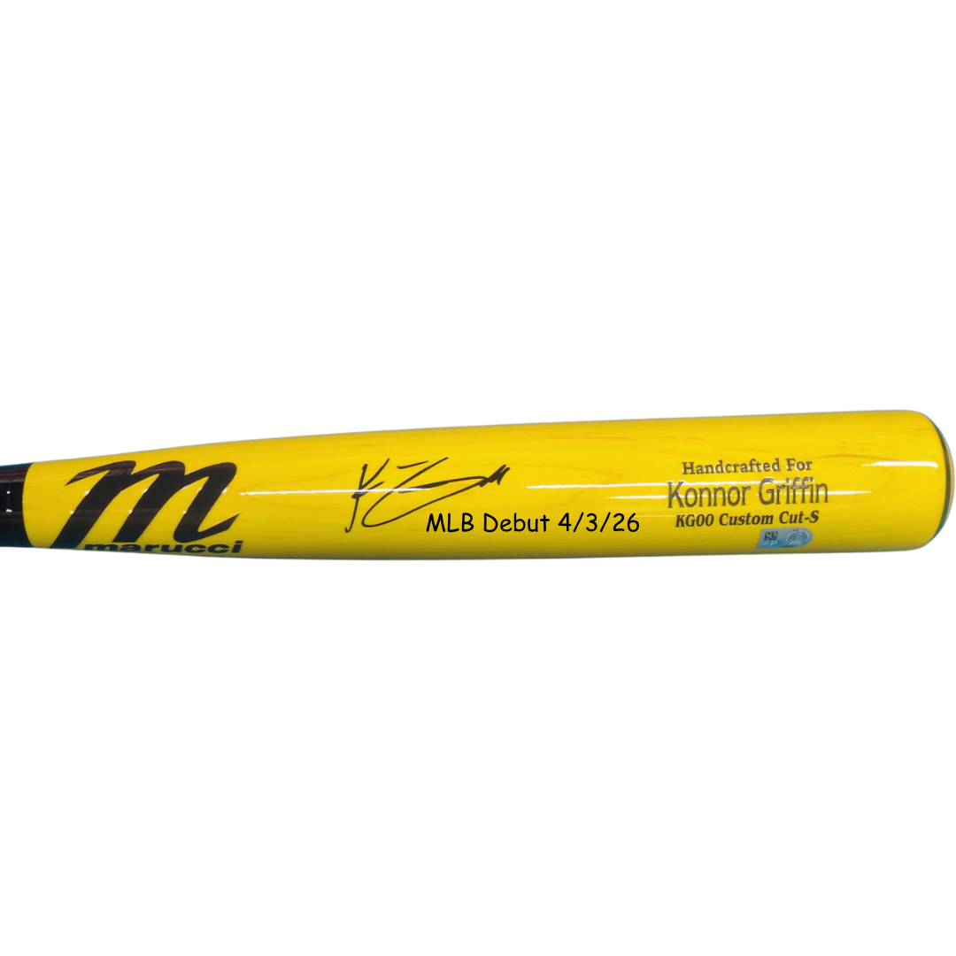 Konnor Griffin Autographed "MLB Debut 4/3/26" Yellow Game Model Marucci Bat (PRESALE)