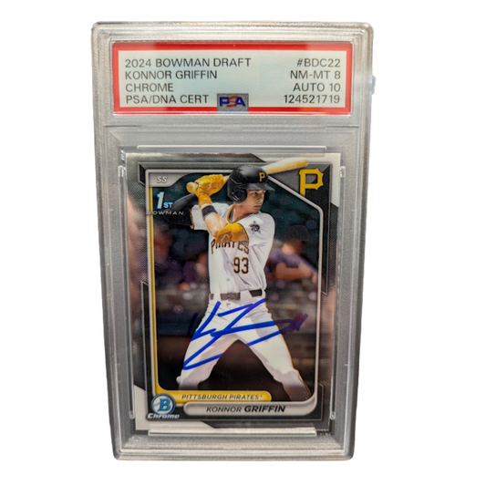 Konnor Griffin Autographed 2024 1st Bowman Chrome Trading Card PSA Graded NM-MT 8 AUTO 10