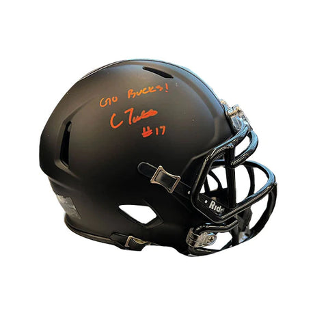 Carnell Tate Autographed "Go Bucks" Ohio State Black Mini Football Helmet